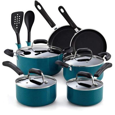 China Sustainable Modern Durable Aluminum 10 Pcs Non-Stick Aluminum Cookware Blue Set for sale