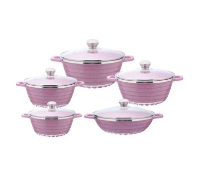 China Durable Die Cast Iron Non-Stick Pink Pan Cookware Set Cooking Pots Utensils Cooking Cookware Sets for sale