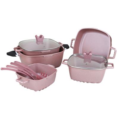 China 2022 Sustainable Professional Non Stick Pink High Quality Cookware Sets Granite Aluminum for sale