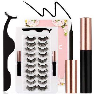 China 2021 Natural Wholesale Private Label Soft Magnetic Eyelashes False Eyelashes 10 Pair Set Magnetic Vegan for sale