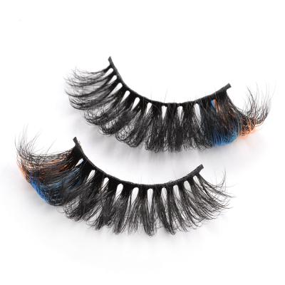 China Wholesale Custom Faux Mink Eyelash Lick Color 3d Fluffy Thick Faux Mink Stripe Lashes With Color Ends for sale