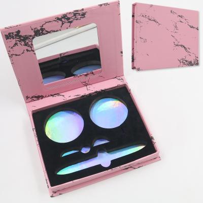 China Super Flexible Custom Lashbook 3 Pairs Box Empty Bulk Eyelash Packaging Magnetic Marble Luxury Box With Mirror for sale