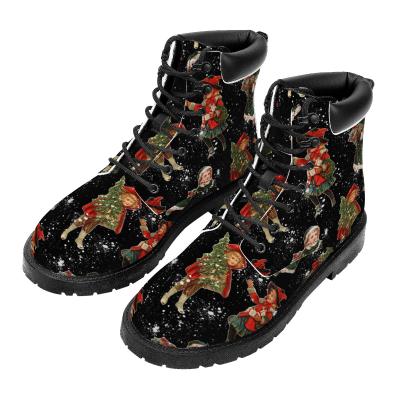 China Holiday Season Eco-Friendly Vegan Boots Fashion Trend Christmas Leather Shoes - Mens Womens Stylish Comfy Lace Up Marten Boots Printed for sale