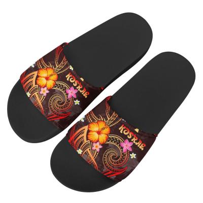 China CUSHIONING Custom Logo Kosrae Tribal Beach Slides Slippers Factory Price Black Unisex Wholesale Women Men Slide Shoes for sale