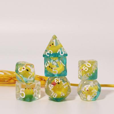 China For DND RPG MTG or Other Hot Selling Duck DND Game Dice Wholesale Custom Polyhedral Yellow Set of Table Games Resin Small for sale