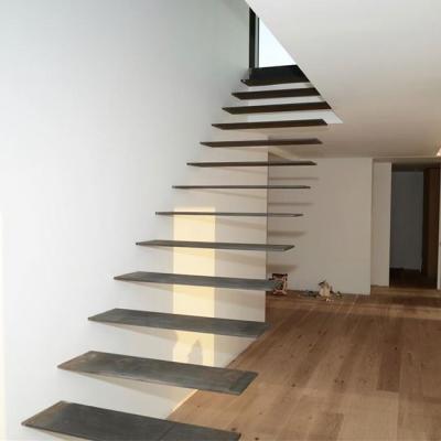 China Contemporary Open Tread Stainless Steel Balustrade Floating Straight Staircase Open Stringer for sale