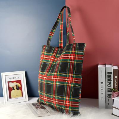 China Wholesale Cotton Durable Tote Bag Woman Handbags Color Plaid Shoulder Handbag for sale