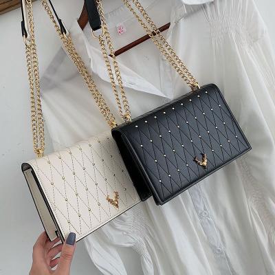 China Custom Durable PU Leather Luxury Fashion Square Shoulder Ladies Chain Cross - Body Bag for sale