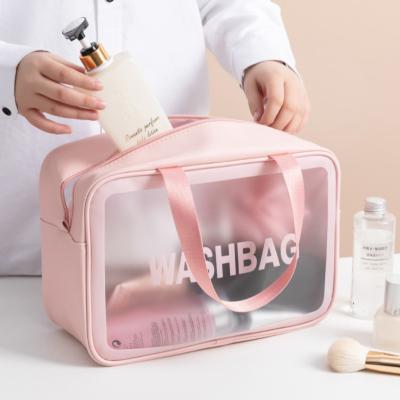 China Custom Made Translucent PVC Durable Matte Tmakeup Cosmetic Bags Ravel Mini Label PU Waterproof Zip Pink Private for sale