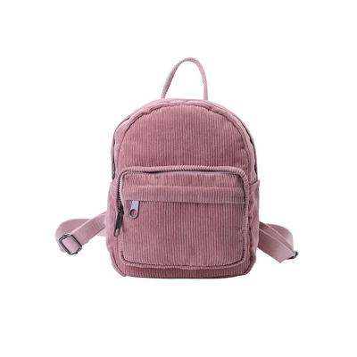 China OEM Anti-theft Fashionable Girls School Bags Small Pink Corduroy Rucksack Student Backpack for sale