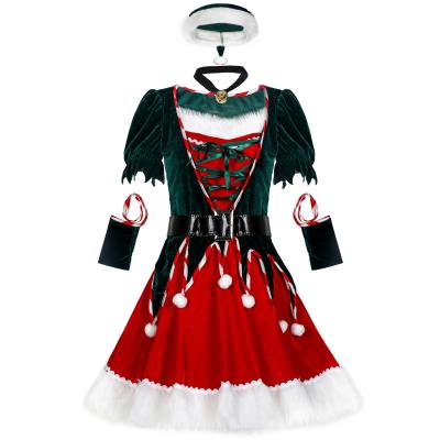 China Polyester Christmas Party Womens Santa Elf Costume For Adult for sale