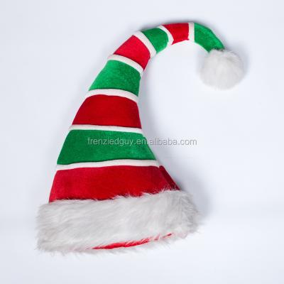 China Adult Extra Long Red Green Striped Funny Picture Christmas Elf Hat for sale