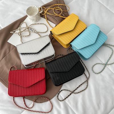 China 2021 New Arrivals PU Girls Woven Messenger Bags Women Purses Small Shoulder Handbags For Young Lady for sale