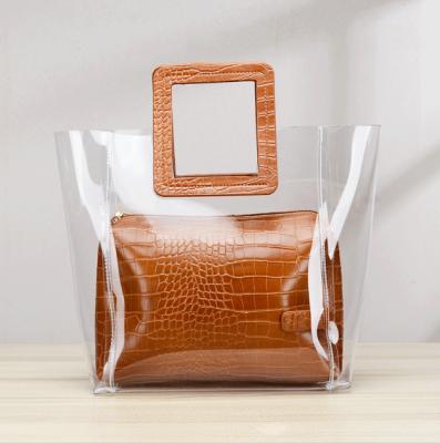 China Wholesale Fashion Jelly Transparent Handbags 2pcs Clear Bag Set Tote Bag For Women for sale