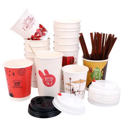 China 8oz/12oz/16oz Single Double Ripple Wallpaper Cup Recyclable Disposable Paper Coffee Cup With Lid And Sleeve for sale