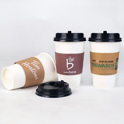 China Logo Printed Paper Custom Recyclable Disposable Coffee Cup With Sleeve And Lid for sale