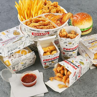 China Fried Chicken French Fries Chicken Nuggets Popcorn Chicken Burger Wrapping Paper Food Disposable Biodegradable Printing Collapsible Box for sale