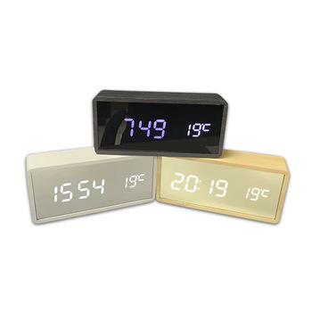 China Europe Hot Sale Led Digital Alarm Clocks With Temperature Show Wireless Charging Wooden Table Clock for sale