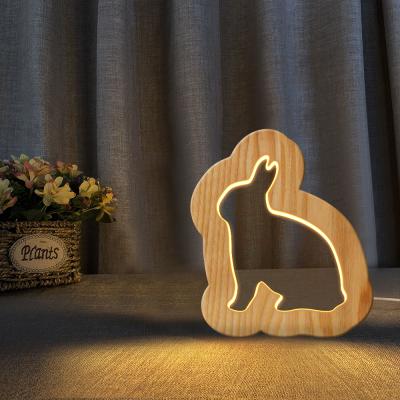 China Gifts Kids 3d Led Wooden Baby Night Light Christmas Decoration Table Shape Animal Lamp for sale