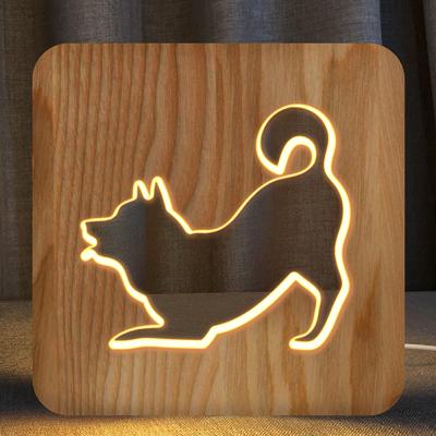 China Modern Wooden Night Light Dog Shiba Inu 3d Illusion Night Light for sale