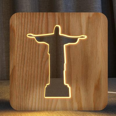 China Modern Wooden Night Light 3d Popular Jesus Cross Light for sale