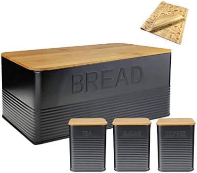 China Freshness Preservation Food Storage Bin Container Vintage Galvanized Kitchen Metal Bread Bin Set Bread Loaf Storage Box With Handle for sale