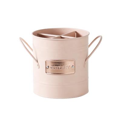 China Sustainable Kitchen Utensil Holder Cookware Jug With Handle And Removable Divider Metal Utensil Pot For Counter For Fork Spoon Knife for sale