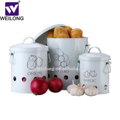 China Canister Set of 3 Potato Garlic Onion Kitchen Food Storage Canisters Storage Jars Freshness Preservation Metal Storage Canister Set for sale