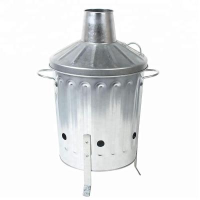 China Garbage Recycling Galvanized Small Metal Incinerator Fire Burning Bin With Special Locking Lid for sale