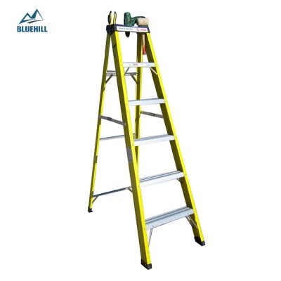 China Universal High Strength Stable Fold Ladder Fiberglass Folding Ladders Heavy Duty Fiberglass One Frame Installation Electric Step Ladder for sale