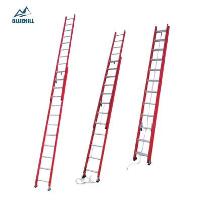 China Folding Ladders 28 24 20 16 Steps 12m, 15 Meter Fiberglass Extended Step Ladder Lightweight Telescopic Two-Part Rope Extension for sale