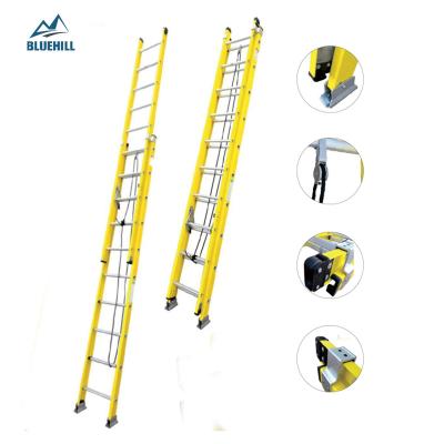 China Straight Wall Ladder 2 Sections Frp Folding Ladders Fiberglass Extension Ladder 2x14 Double Extension Telescopic Folding Fiberglass Yellow Red Red for sale