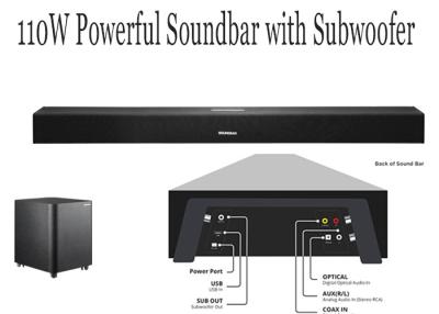 Chine Bluetooth noir TV Soundbar avec construit dans le Subwoofer, haut-parleurs de Soundbar pour la TV à vendre