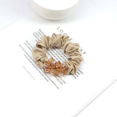 China High End Handmade Cloth+ Crystal Bow Cloth Ring Silk Satin Hair Ring Ponytail Hair Rope Handmade Flower Head Large for sale