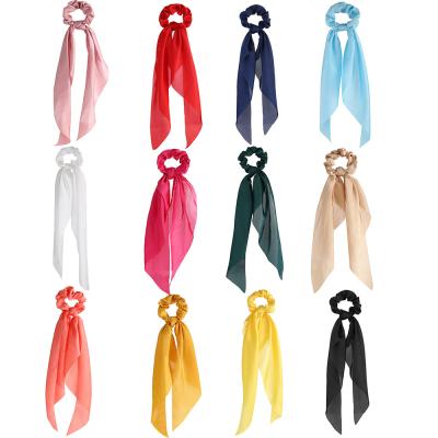 China European and American knotted monochrome silky square ladies tie hair scarf tie hair satin ribbon fabric for sale