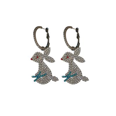 China Hot Sale Trendy FASHION Full With Diamond Bunny Earrings Jewelry Alloy Drop Earrings Fashionable Korean Cute Style for sale