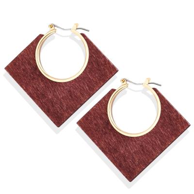 China TRENDY classic geometric shape color wooden jewelry earrings square inlaid unique creative half circle earrings for independent ladies for sale