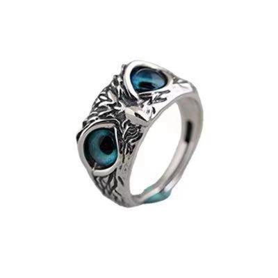 China DROPSHIPPI New Design FASHIONABLE Blue Eye Owl Animal Series Ring Men and Women's Rings for sale