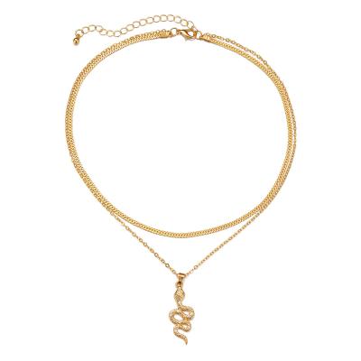 China FASHIONABLE Snake Pendant Necklace With Diamond Thin Chain Scales Exquisite Fashion Gold Plated Necklace for sale