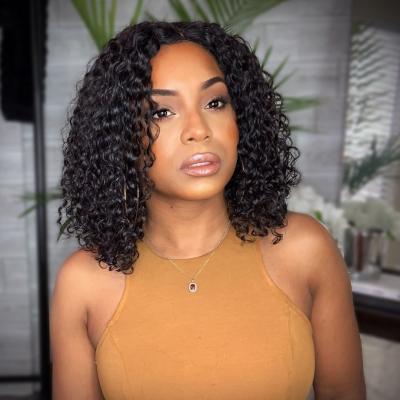 China Short 12 Inch 100% Real Transparent Curly Kinky Curly Human Hair 360 13x6 Hd Transparent Lace Front Wig for sale