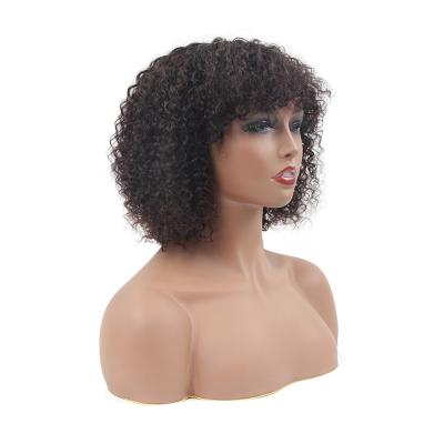 China Wholesale Price Kinky Curl Cuticle Aligned 10inch Remy Hair Machine Made Raw Curly Wig With Bangs for sale