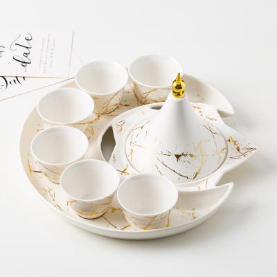 China Creative Muslim Ramadan Eid The stars of creative ceramic restaurant home hotel tea set coffee moon gold marble set Ethiopian for sale