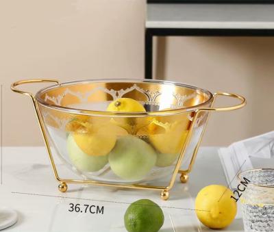 China Ceramic Glass Fruit Tray Family Use Salad Bowl Fashion Snack Tray Contains Luxury Fruit Tray Freshness Preservation Snacks With Bracket for sale