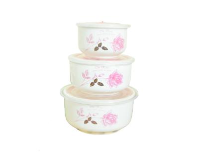 China Sustainable Customizable Logo Cool 3 Piece Bowl Set , Ceramic Storage Bowl With Sealing Cover for sale