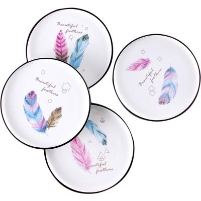 China 8 Inch Viable Nordic Creative Black Ceramic Dinner Plate Feather Bronzing Series for sale