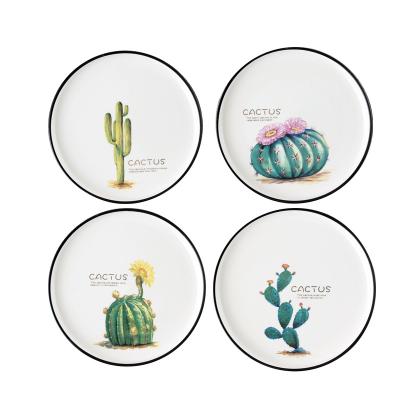 China Sustainable Creative Ceramic Cactus Black Ceramic Spaghetti Dessert Pizza Dish 8 Inch Side Dish for sale