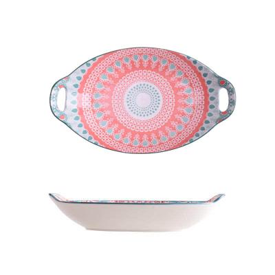 China Sustainable binaural ceramic baking tray oven grilled fish cheese house fruit tray idea for sale