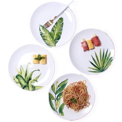 China Viable Art Fresh Green Plant 10 Inch Ceramic Dinner Plate for sale