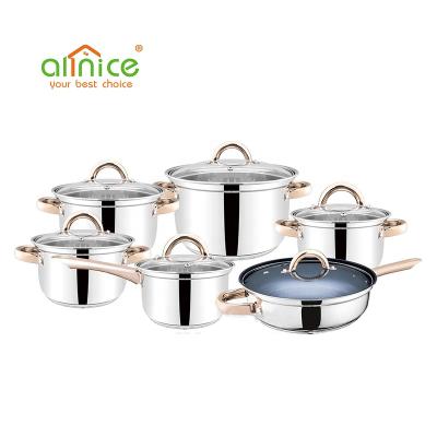 China Sustainable Household Kitchen 12 Pieces Pot Cookware Kitchen Stainless Steel Set Glass Lid Non Stick Pots And Pans Cookware Set for sale