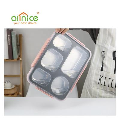 China Sustainable High Quality Rectangular Stainless Steel Lunch Food Tray Plate With 5 Compartment For Meal for sale